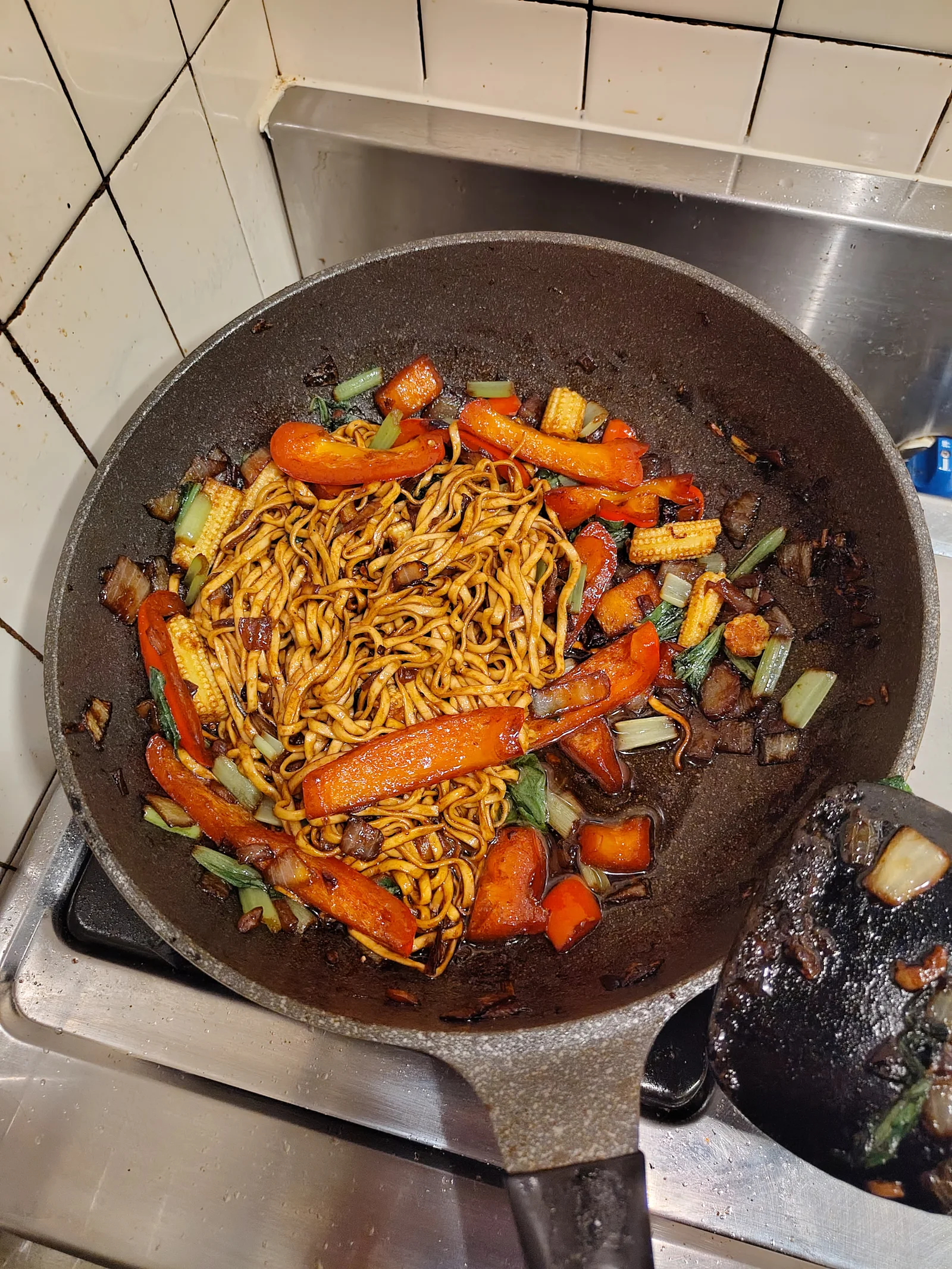 Fried noodle wok at home